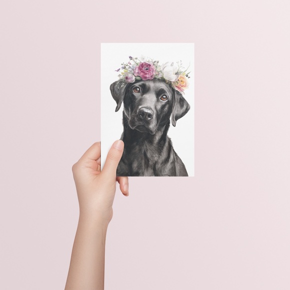 Watercolor Labrador Retriever with Flower Crown Portrait Wall Art Print Unframed - Picture 5 of 7